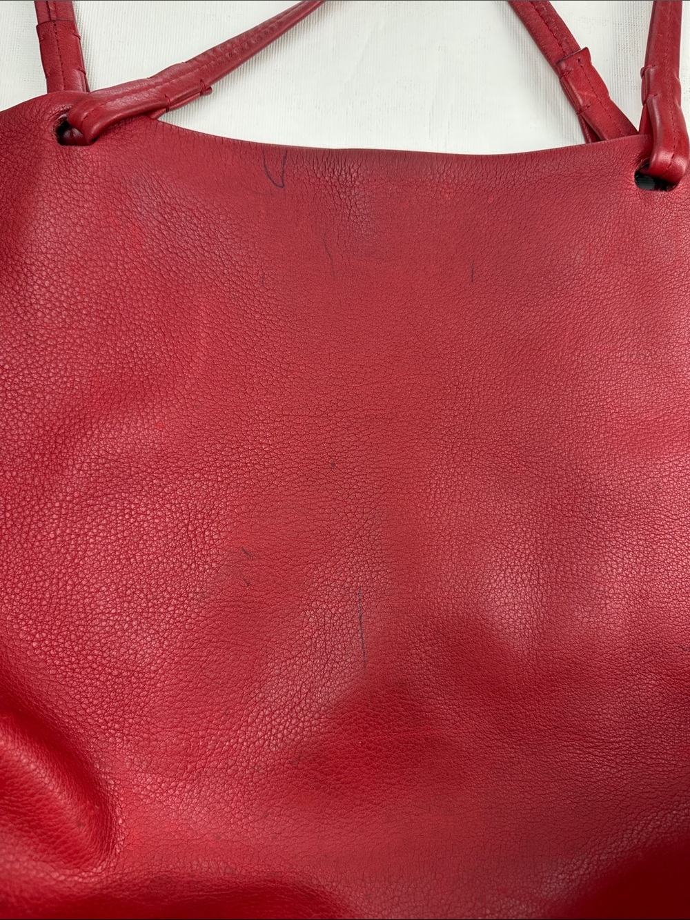 The Row Red Leather Simple Unlined Open Top Tote Bag Thin Flat Handles - Picture 6 of 16